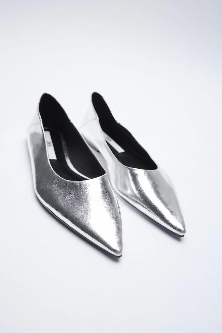 zara silver flat shoes
