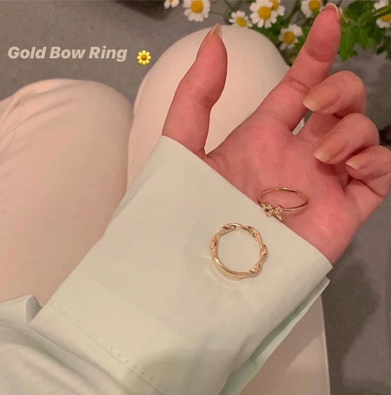 gold bow ring 2 piece set Women s Fashion Jewelry Organisers