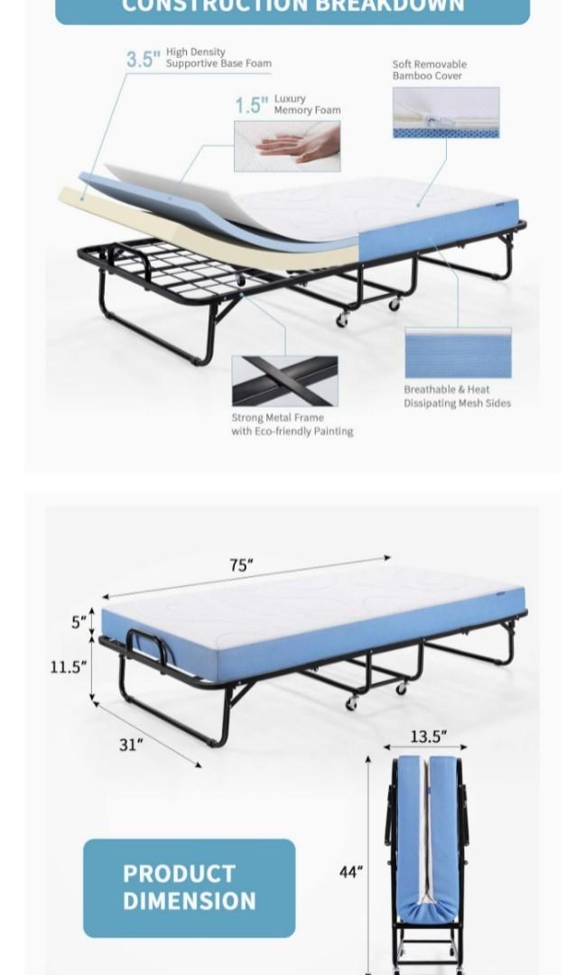 Heavy Duty Inofia Folding Bed With 5, Inofia Twin Folding Bed With 5 Inch Memory Foam Mattress