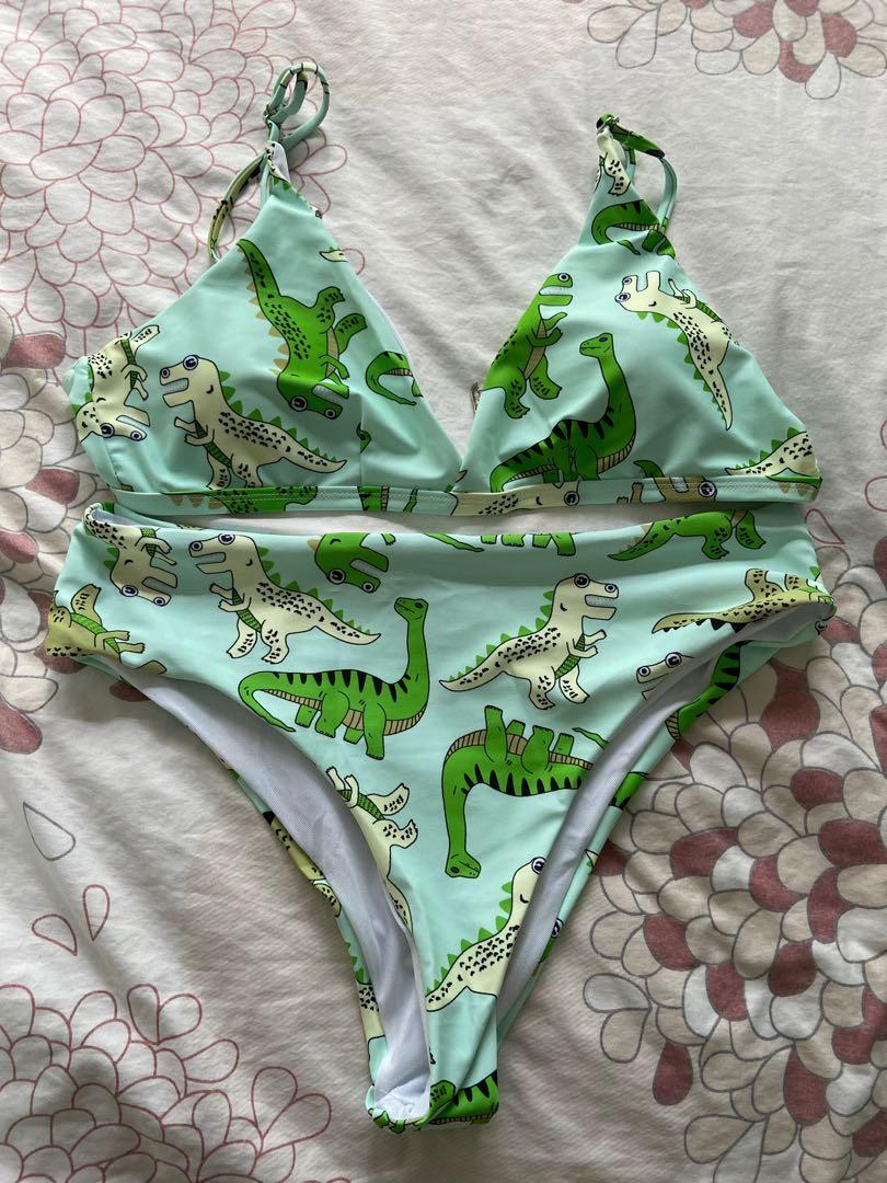 High Waisted Dinosaur Printed Bikini with Padded Bra Women s