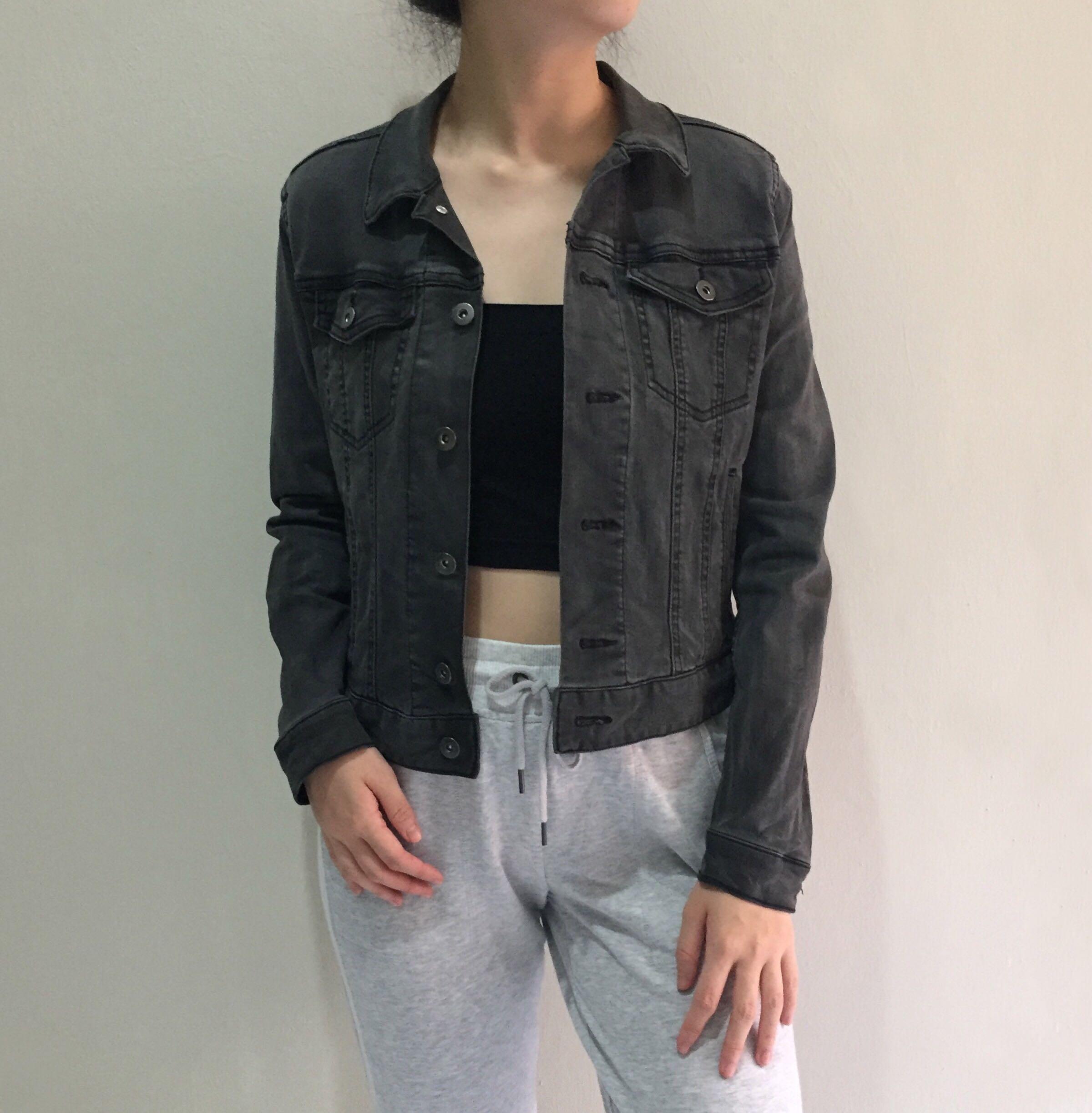 Black denim cheap jacket womens h&m
