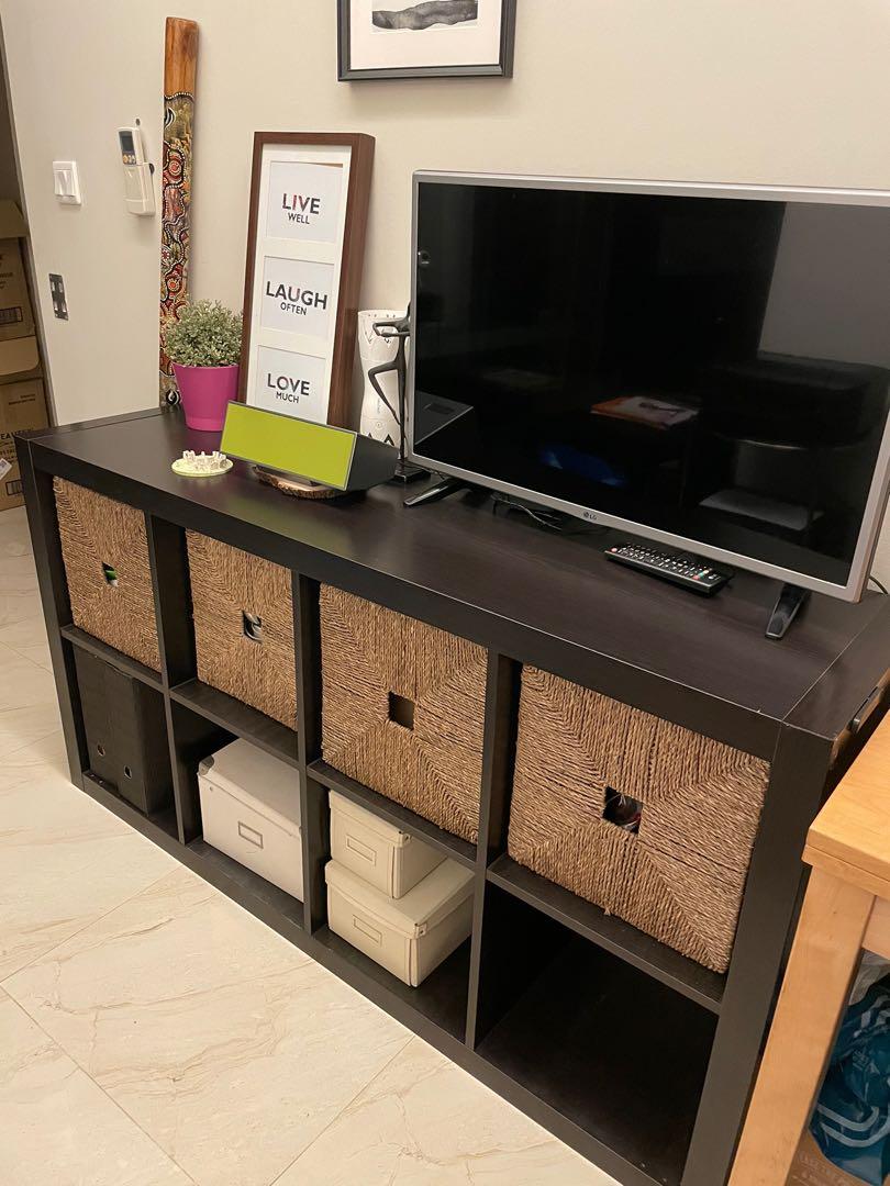 Ikea KALLAX, shelving unit and 4 KNISP seagrass baskets, Furniture