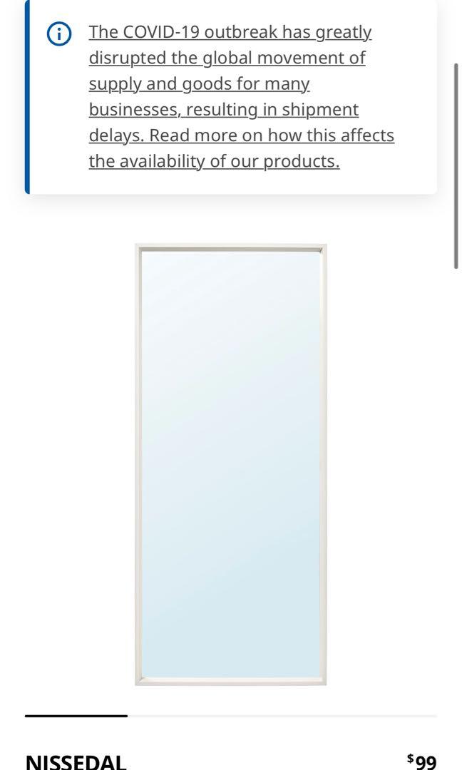Ikea white full length mirror, Furniture & Home Living, Home Decor