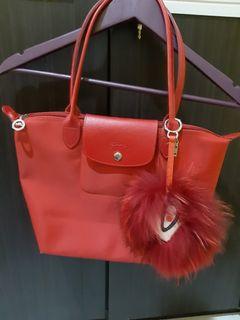 Longchamp Le Pliage Long Handle in Red