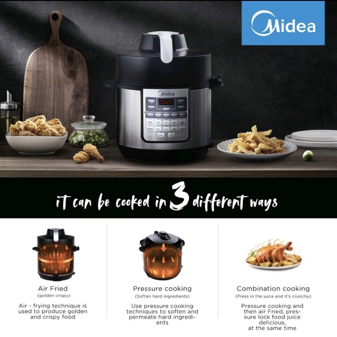 Midea 6L 3-In-1 Dual Lids Air Fryer, Pressure Cooker and Multi ...