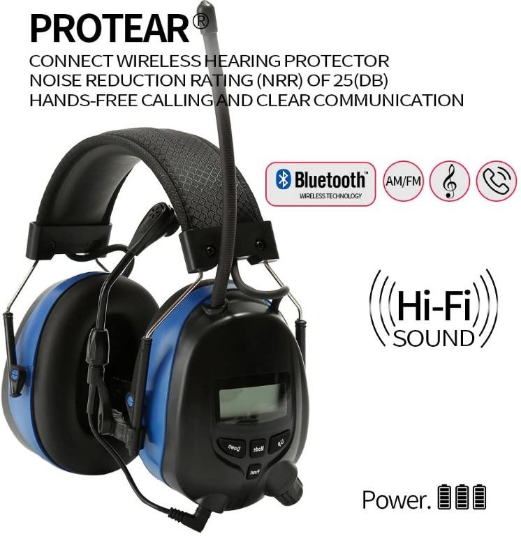 PROTEAR Digital Radio Ear Muffs, Bluetooth AM FM Radio Headphones, Ear Hearing  Protection with Boom Microphone, Audio, Headphones  Headsets on Carousell