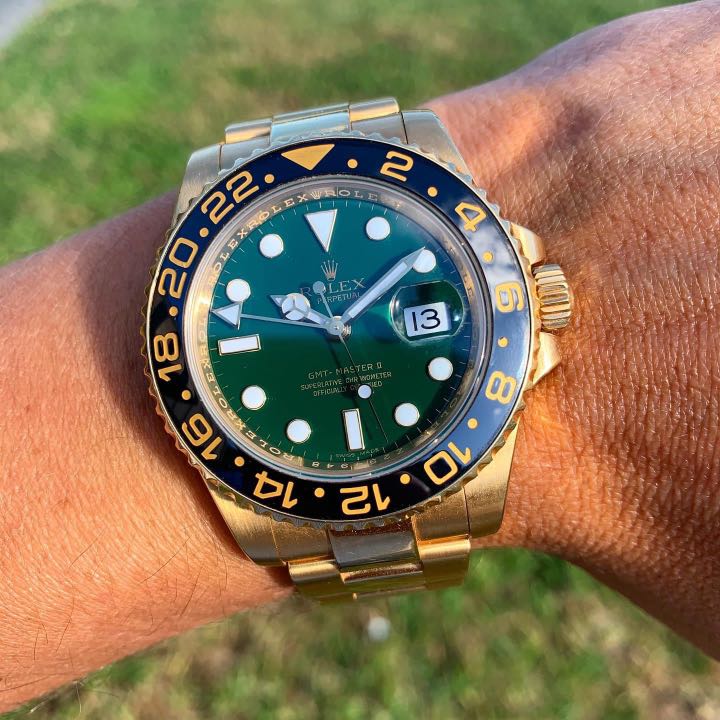 Gmt master discount ii gold green