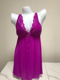 Sale Size M - L - 2 pcs set Purple Lace / Silky Nightwear + T back ** some defect**64196494397699110