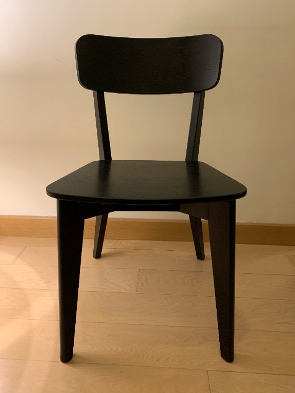 Two IKEA Black Wood Chairs (Lisabo) PLUS Two IKEA Chair Pads (Hillared