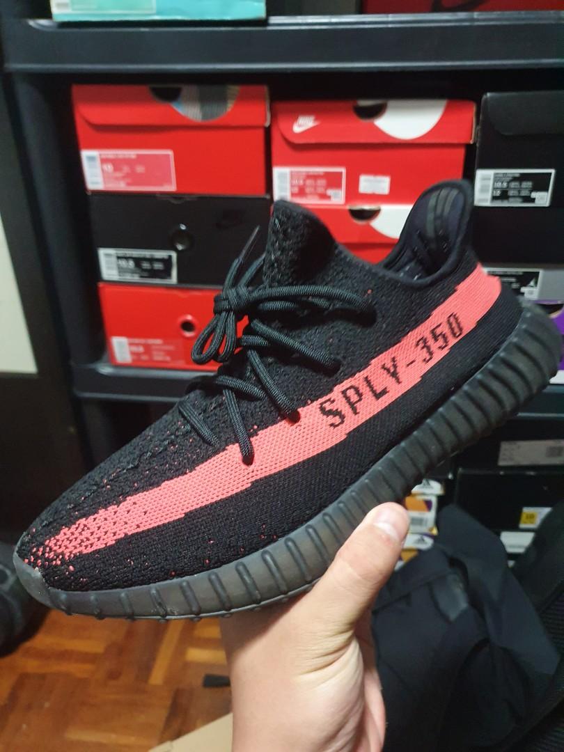 US10 Yeezy 350 V2 core black red stripe, Men's Fashion, Footwear, Sneakers  on Carousell