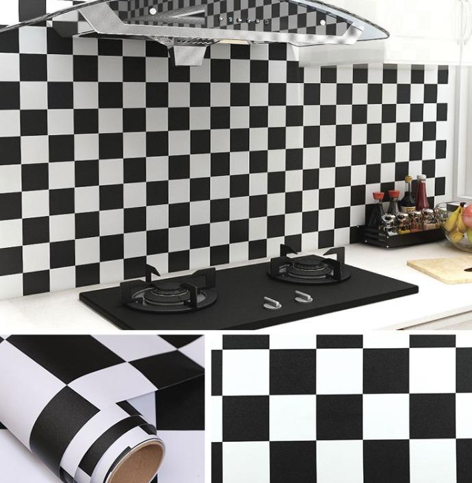 White Black Tile Back Splash Self Adhesive Wallpaper Furniture Wrap Wall  Sticker Water Proof Toilet Bath Room Contact Paper Furniture Kitchen  Cabinet Table Top Wrap Decal Vinyl Cafe Home Decor, Furniture &