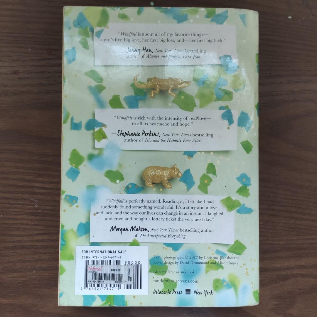 Windfall (preloved) (Category: Storybooks) located in Makati City. Submitted by sophistic8things (Listing ID 1091360708, Image 2). Description: -condition 8.5/10 flaws: foxing ✅shopee checkout ✅COD pm for more photos ☺️.