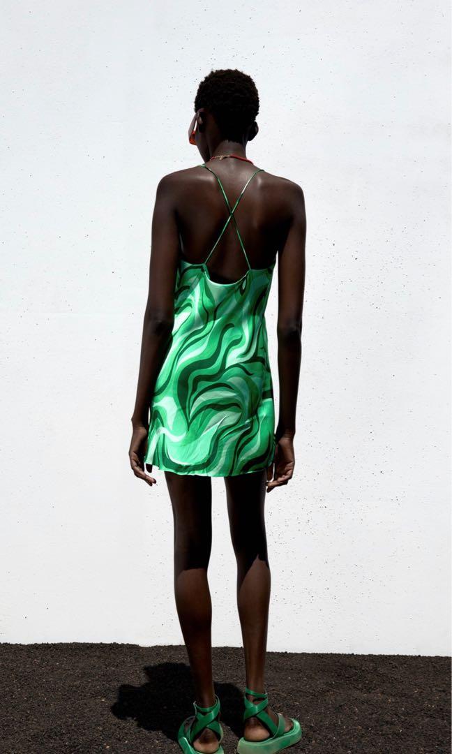 Zara Green Abstract Print Dress, Women ...