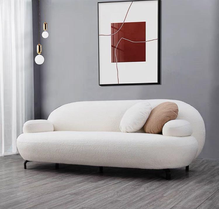 2 seater DARWIN Designer Sofa in Cotton Linen/Velvet Fabric/ Sheep Wool