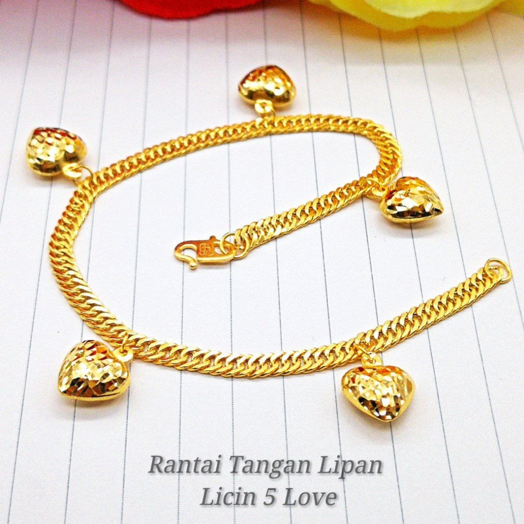 916 Gold Bracelet Rantai Tangan Lipan Love Strawberry Women S Fashion Jewelry Organisers Bracelets On Carousell