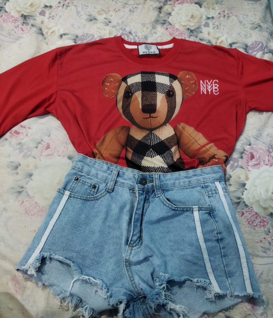 Burberry Bear red tshirt Women s Fashion Tops Longsleeves on