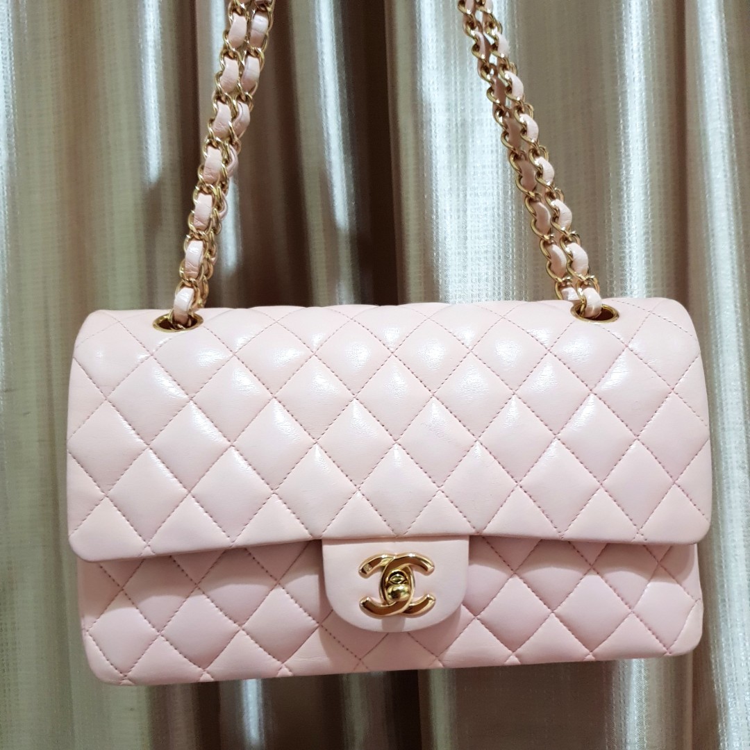 Pink Quilted Caviar Classic Medium Double Flap Bag Gold Hardware, 2003-2004