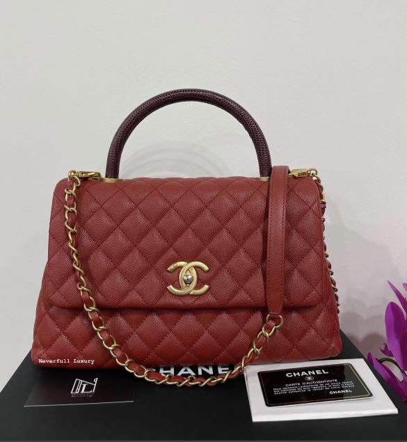 Chanel Small / Medium Coco Handle 18C Burgundy Red Caviar Ghw, Luxury, Bags  & Wallets on Carousell