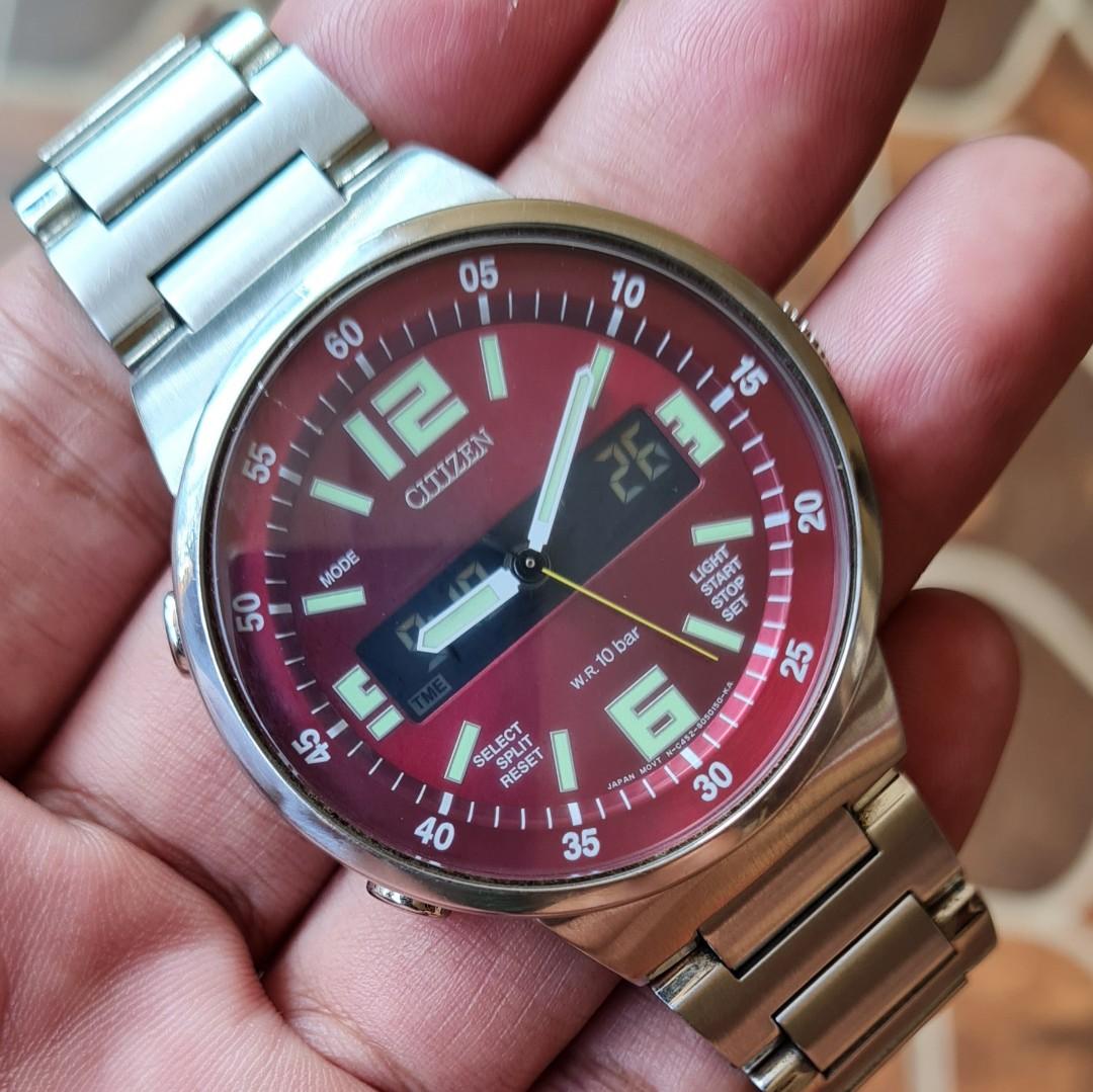 Citizen Anadigi red dial rare, Fesyen Pria, Jam Tangan di Carousell