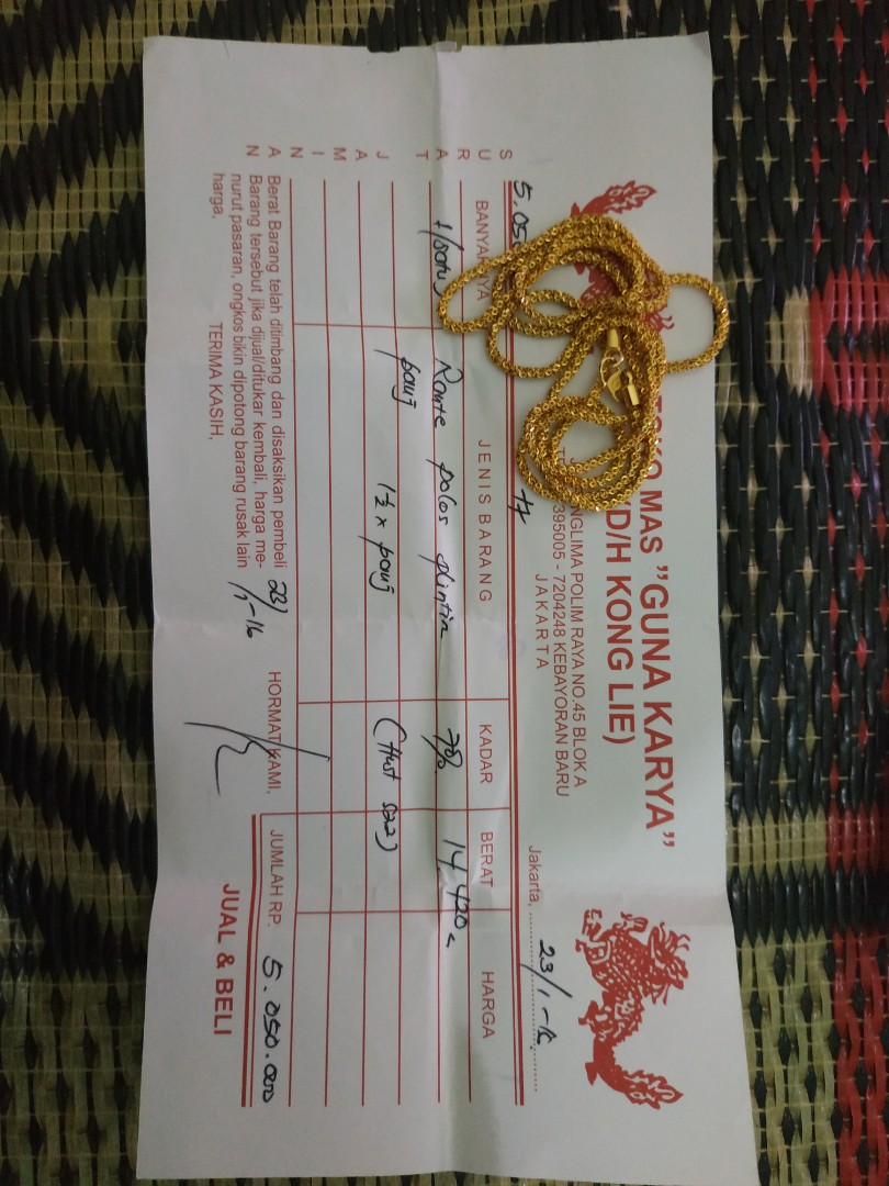 Emas perhiasan kadar 70 % total 30 gram