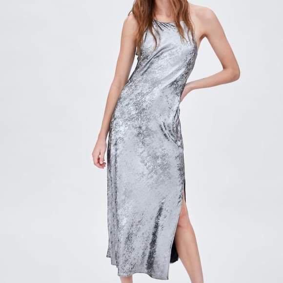 zara silk maxi dress BLUEtiful satin dress @ZARA #satindress #bleudress #fyp #ootd floral appliqu GATHERED SATIN EFFECT MIDI DRESS