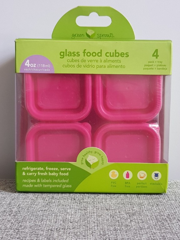 Green Sprouts Reusable Baby Food Glass Containers Freezer Cubes 2 Ounce Green 
