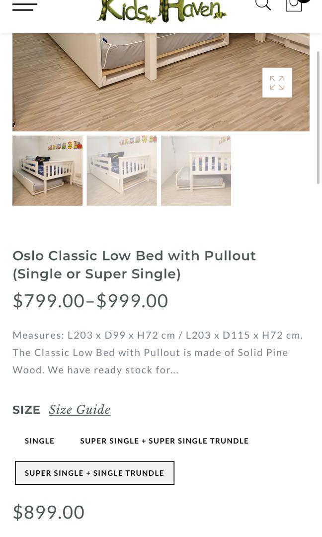 Kids haven Super single toddler bed with trundle, Babies & Kids, Baby