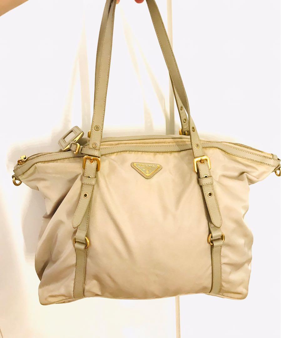 Authentic Ladies Prada Tessuto nylon tote bag/cream color, Luxury, Bags &  Wallets on Carousell