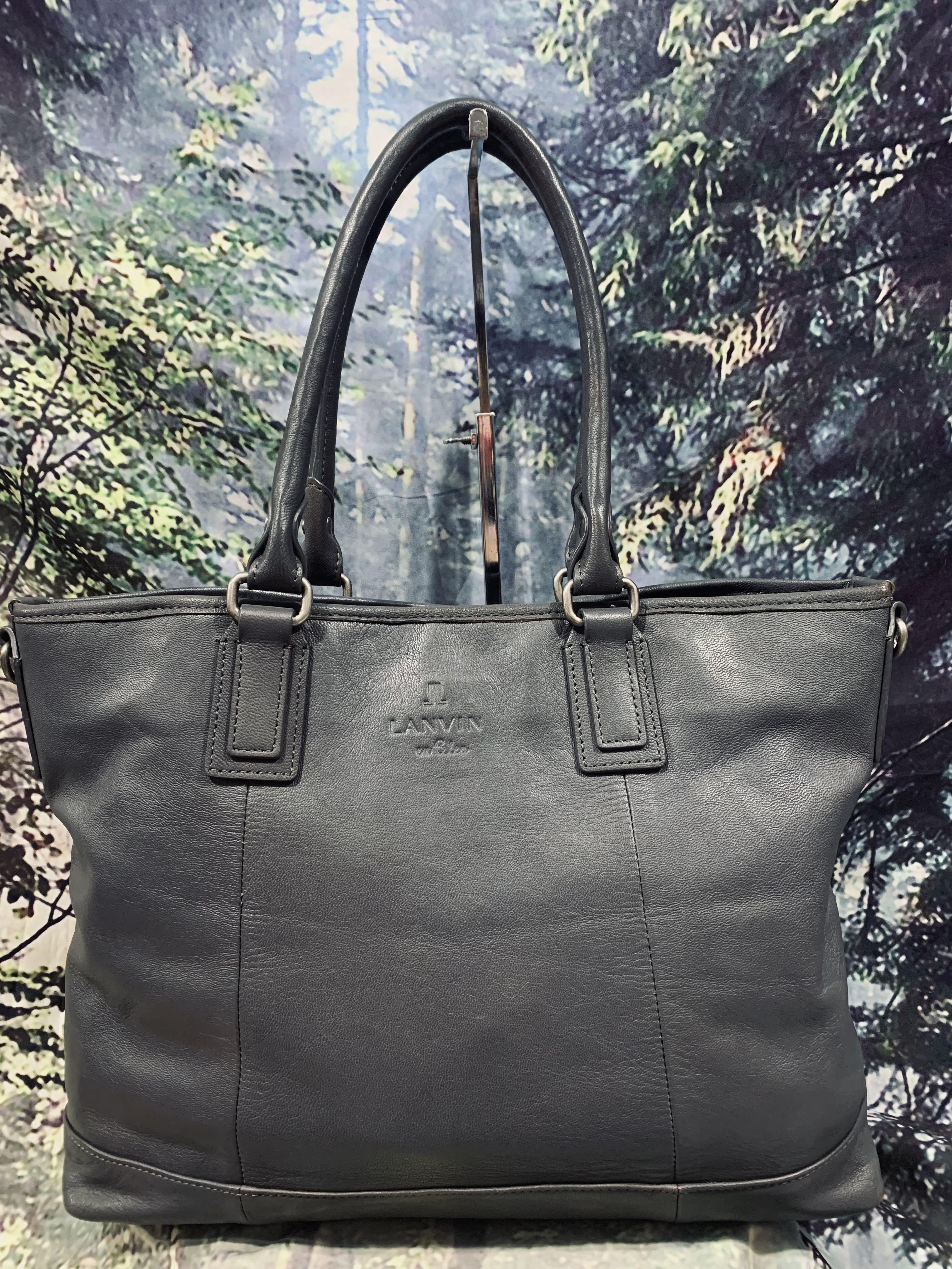 Lanvin en Bleu Leather Shoulder Tote Bag Women s Fashion Bags