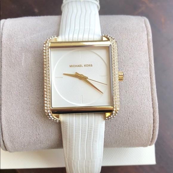Michael kors white watch with best sale crystals