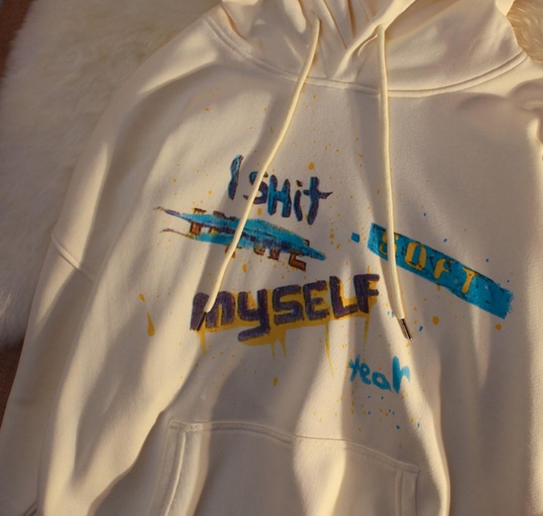 PO Cream White Oversized Hoodie Aesthetic Vintage Cute Unisex