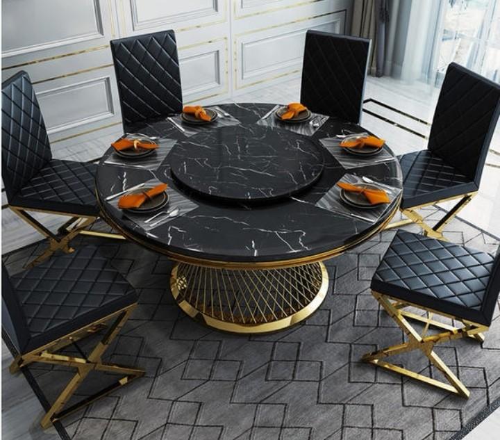 Po Lazy Susan Real Marble Round Dining Table Chrome 6 Chairs Set White Black Gold Mix And Match Furniture Home Living Tables Sets On Carou Real Marble Round Dining Table Chrome, Round Dining Table Set For 6 With Lazy Susan