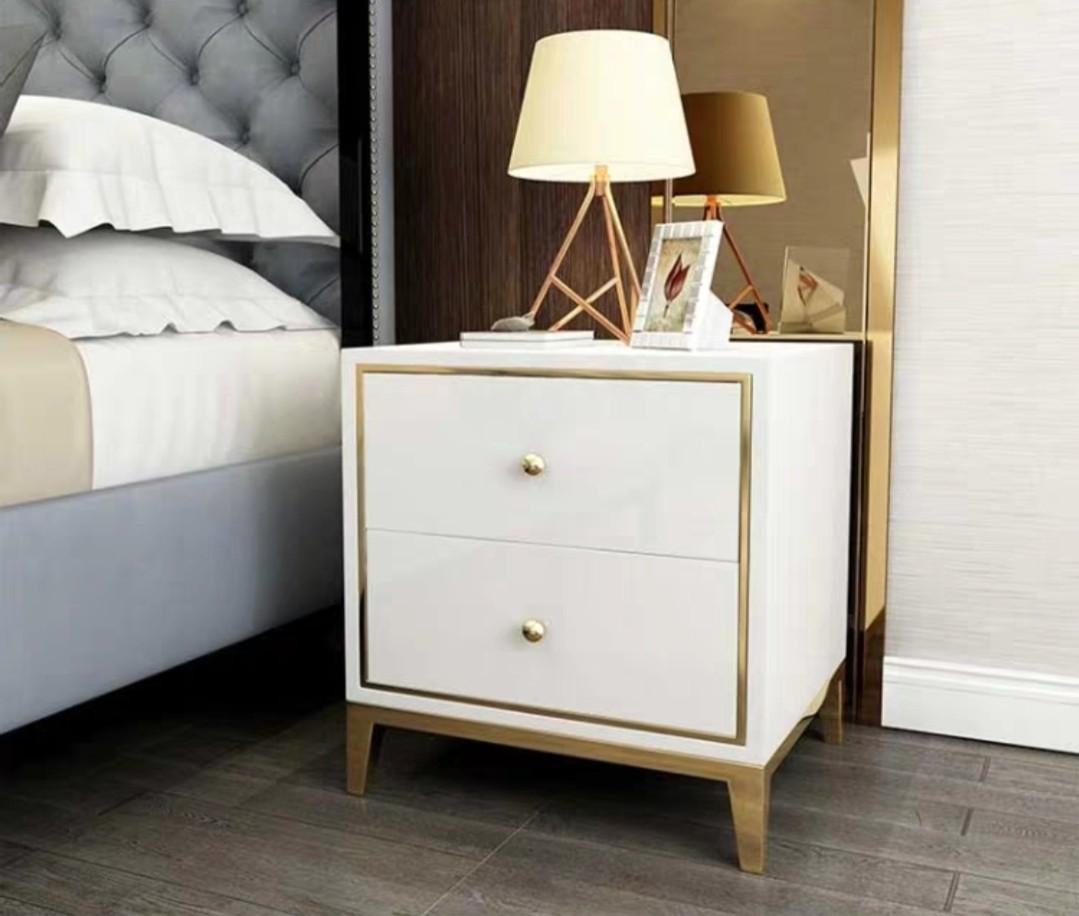 [Preorder] Luxury White Gold Bedside Table, Furniture & Home Living