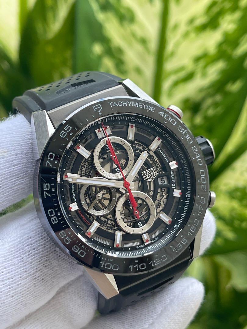 PREOWNED TAG HEUER CARRERA AUTOMATIC CHRONOGRAPH 45MM HEUER 01 SKELETON 4D  DIAL, Luxury, Watches on Carousell