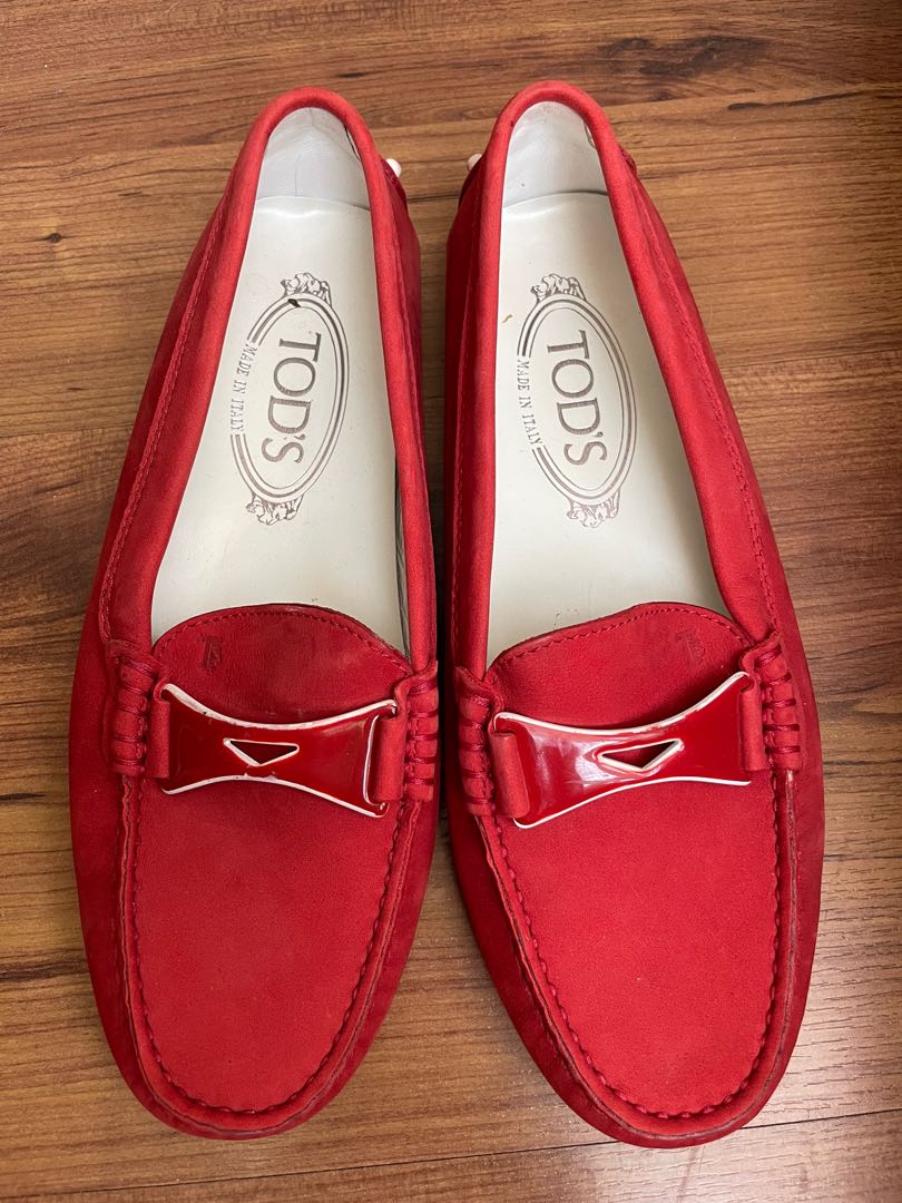 Tod's Red Suede Slip On Loafers Size 41 Tod's