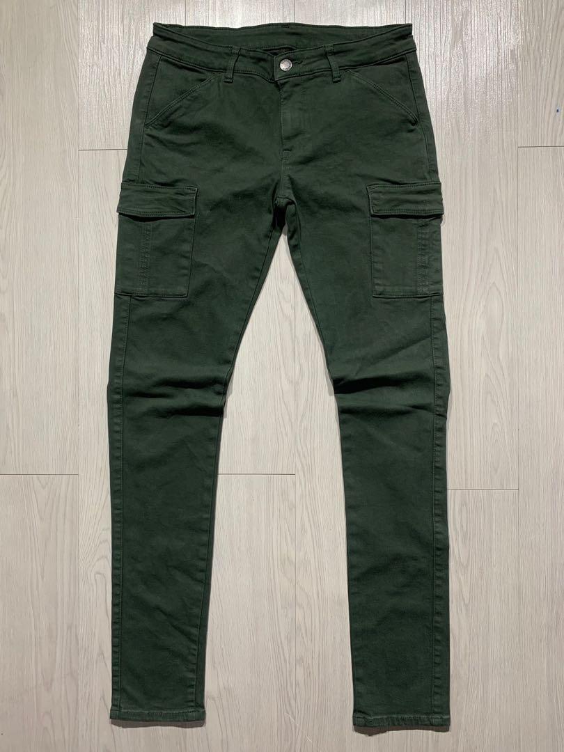 Army green skinny cargo pants best sale