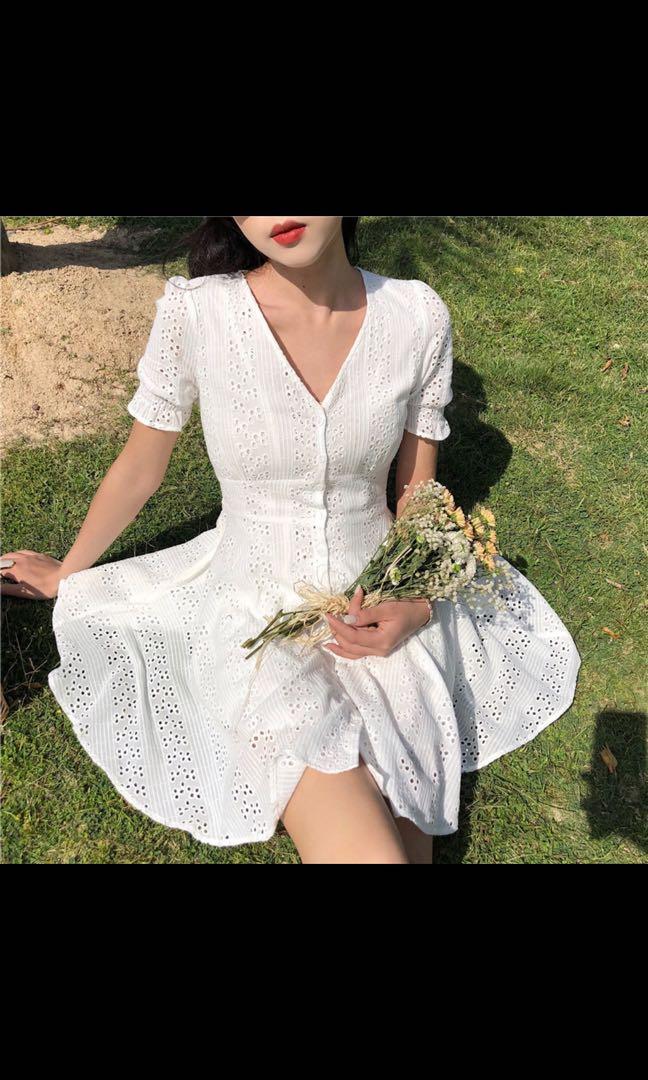 White v neck sales dress short