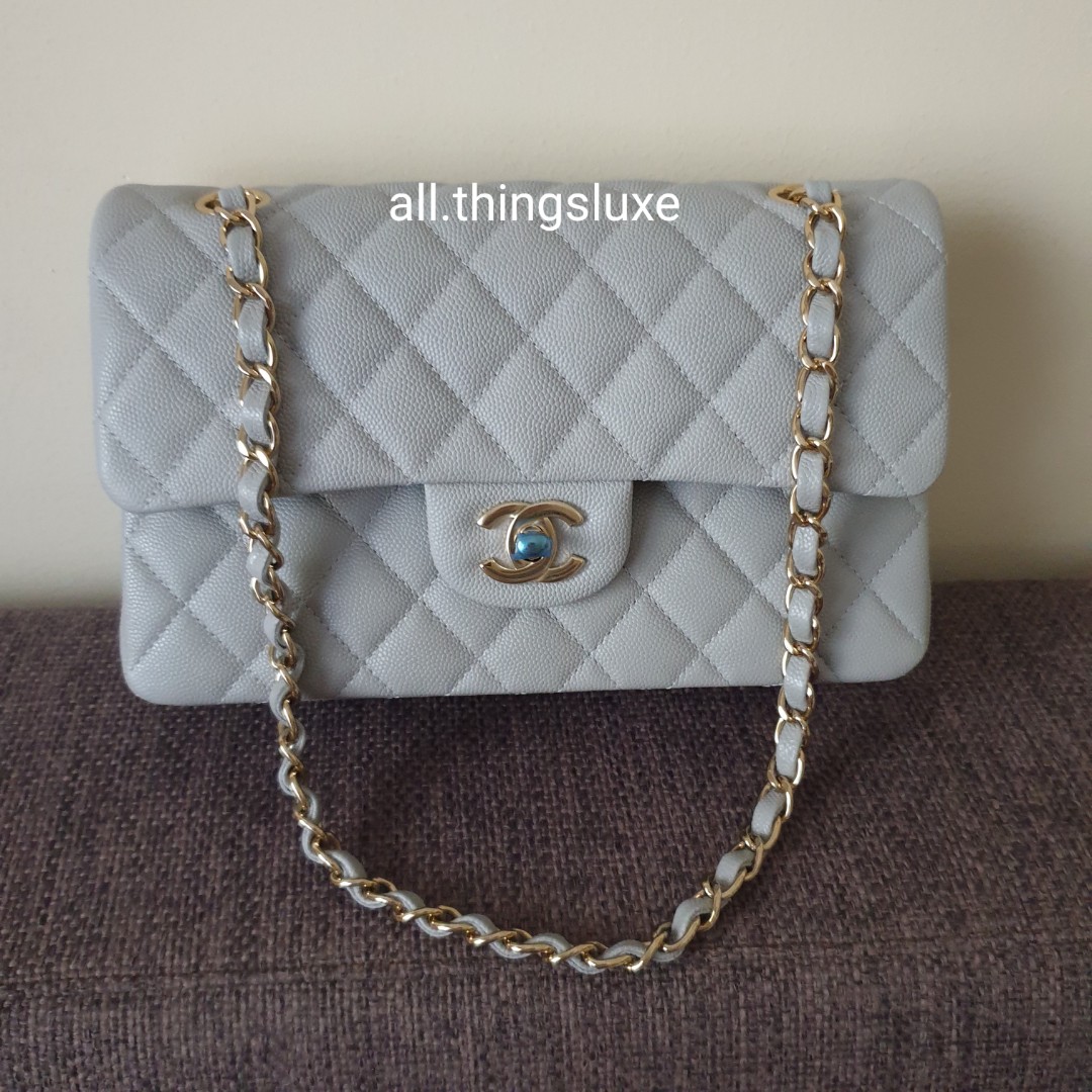 21A Chanel Small & Medium Classic Flap Bag Dove Grey LGHW, Luxury