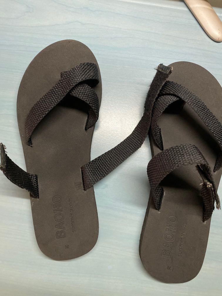 Black Sandals Slippers with adjustable velcro strap Women s