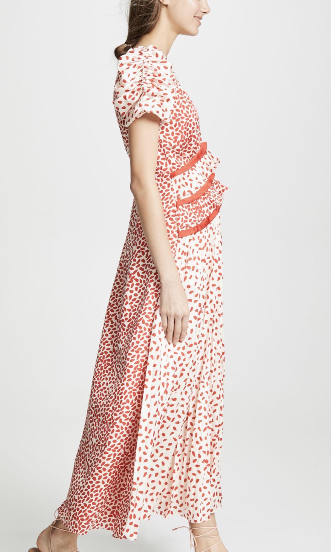 Self portrait cream and cheap red dot satin printed dress