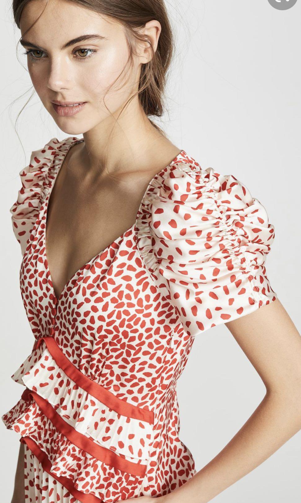 BNWT Self Portrait Cream and Red Satin Dot Mini Maxi dress