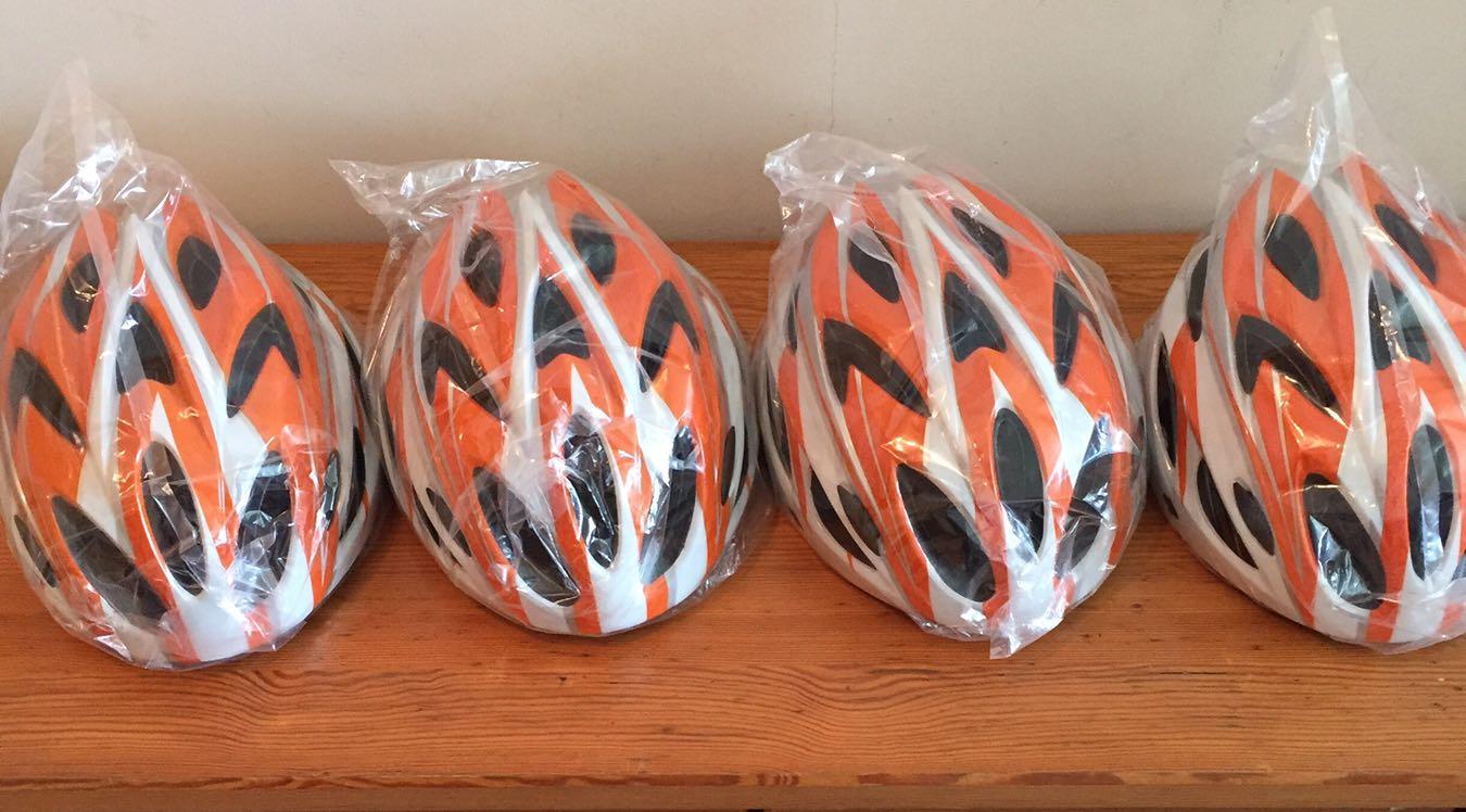 orange bicycle helmet