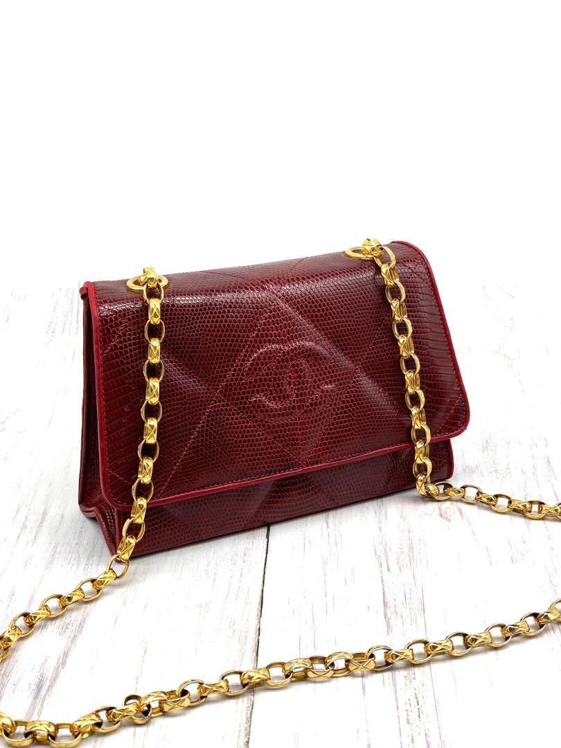 Chanel Vintage Small Burgundy Quilted Lizard Camera Bag