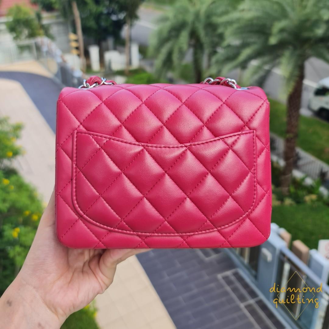 SOLD) 🍒 CHANEL MINI SQUARE FLAP BAG CHERRY PINK RED 17CM LAMBSKIN