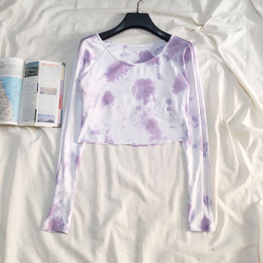Crop tie dye long sleeve, Fesyen Wanita 