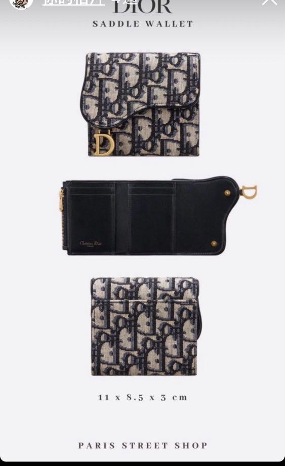 由 mike733 (刊登 ID 1093574274，圖片 1) 提交，位於 台中市 (Taichung) 的 Dior saddle wallet (類別：精品包與皮夾)，說明：2021年5月底自網路精品代購電商「巴黎街精品」，於6月11日收到商品。僅將商品打開檢查，全新品。因收到實際商品後發現尺寸不符本身需求，故直接轉售出，照片有附上當初與平台購物對話及購買價格，亦有請平台附上購證 （平台本來僅就提供影本），尺寸及比例尺皆在照片中附上。全新品，含配件及電商本身提供的保卡全數附上，歡迎詢問，謝謝 （因疫情嚴重導致物流配送吃緊，如有需物流宅配再請耐心等待體諒，謝謝）。