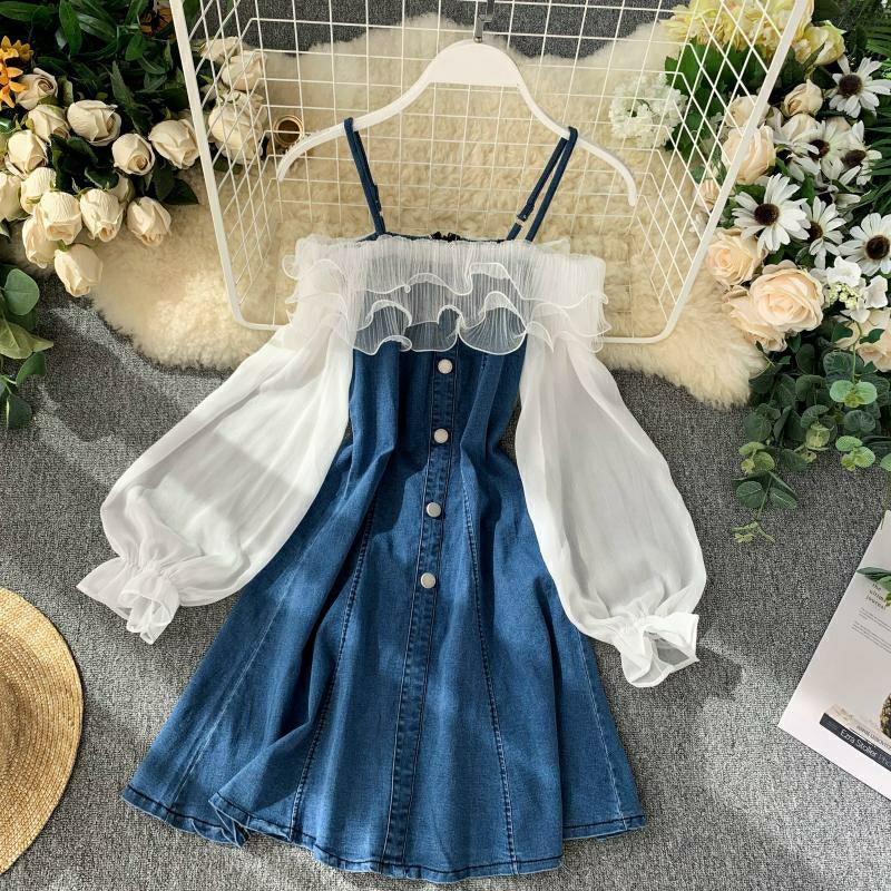 White denim off the shoulder dress store