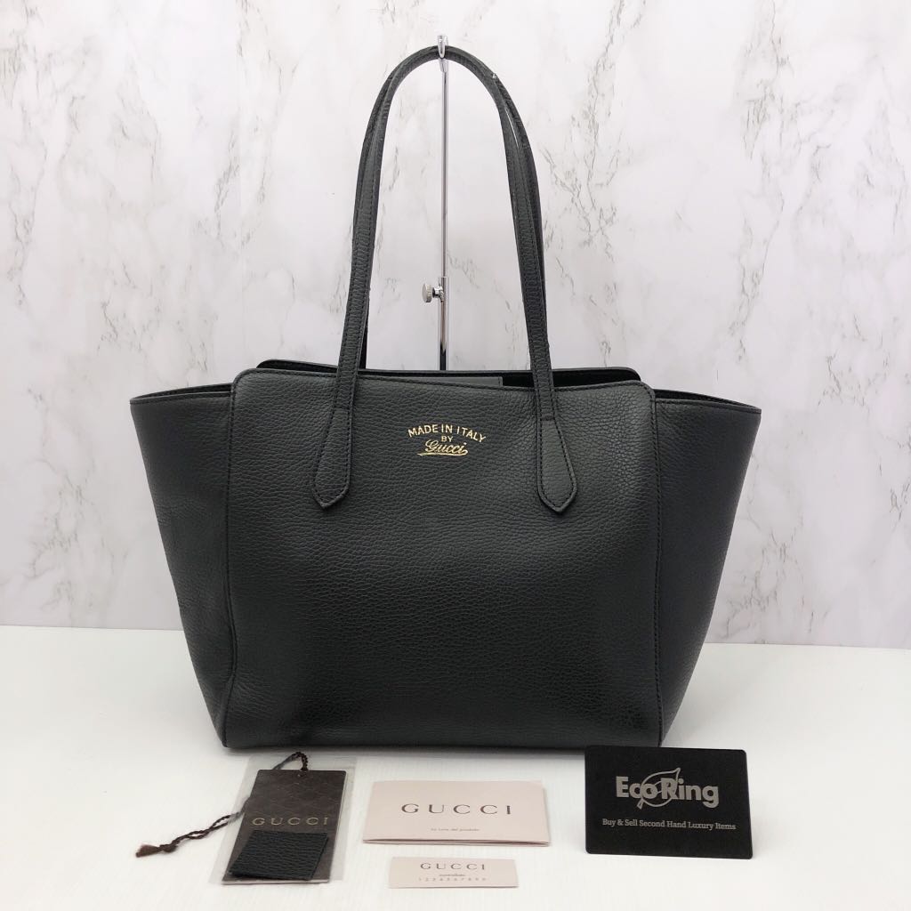 GUCCI 354408 SWING BLACK LEATHER TOTE BAG 217011205 !, Luxury, Bags ...