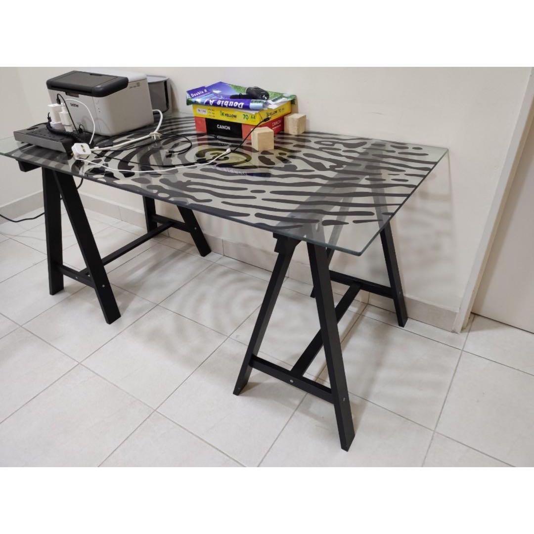 IKEA glass office table/working table, Furniture & Home Living, Furniture, Tables & Sets on