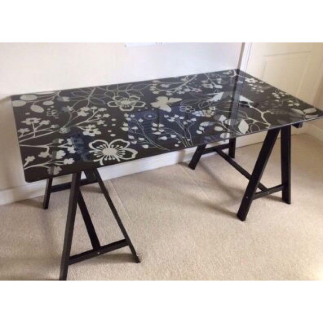 IKEA glass office table/working table, Furniture & Home Living, Furniture, Tables & Sets on